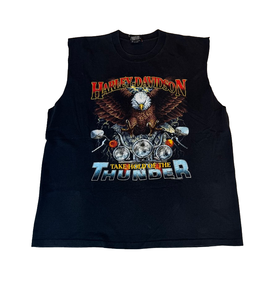 Harley Davidson 'Take Hold Of The Thunder' Vintage Black Cutoff