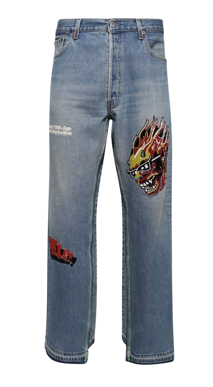 *Better With Age 'Sham' Hand-Beaded Double Wide Jeans