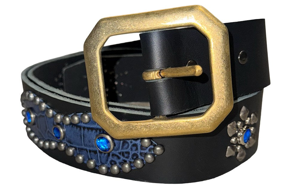 Studded 'Blue Gem/Blue Scale' Black Belt