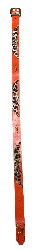 Studded 'Cow Hair Spider Gem' Orange Belt