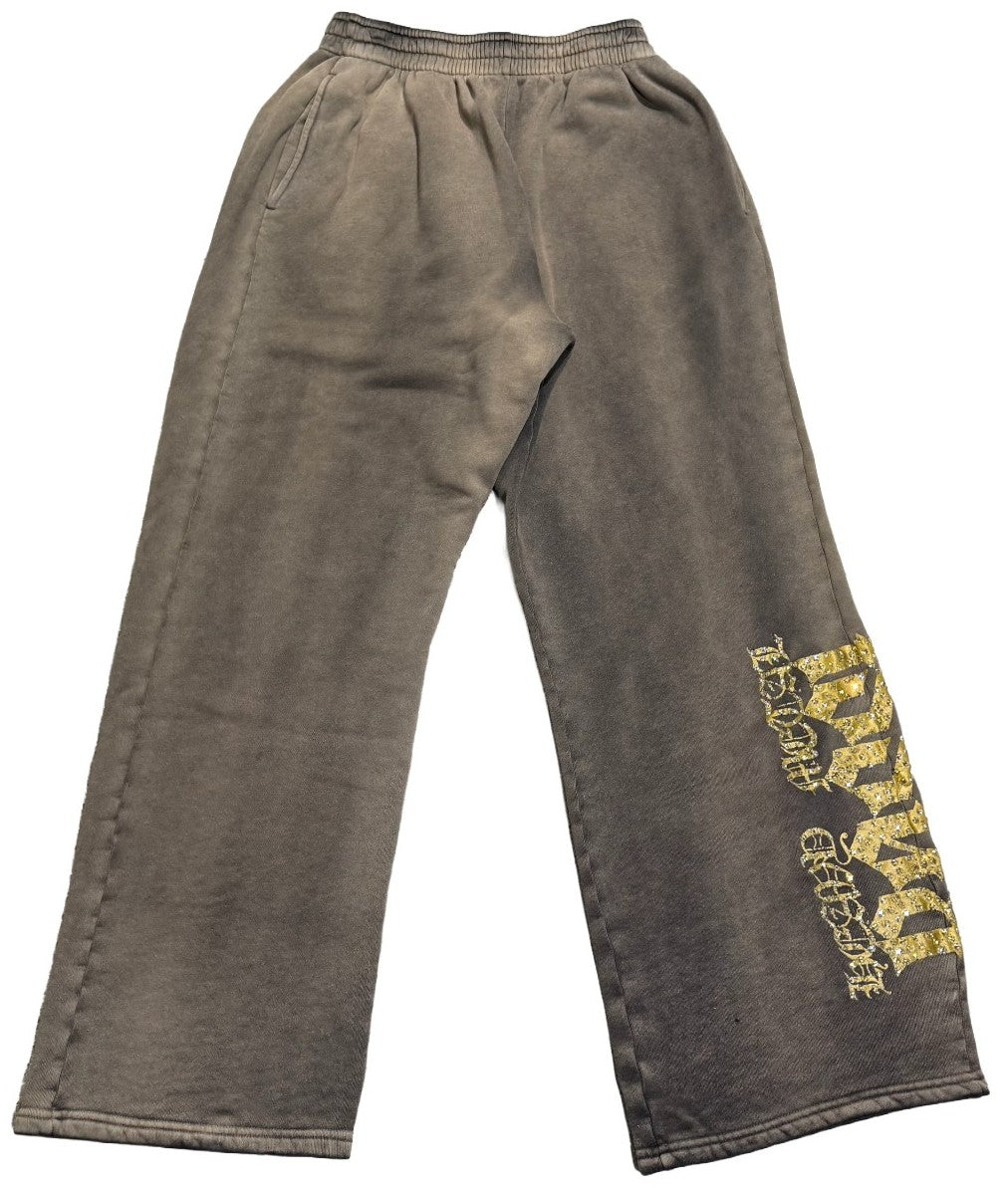 Bossi 'Gold Heavy Metal' Washed Brown Rhinestone Sweatpants