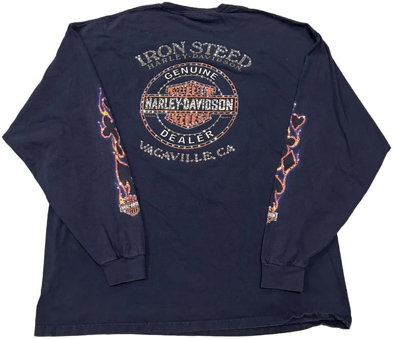 Harley Davidson 'Iron Steed Flaming Ace' Rhinestone Vintage L/S