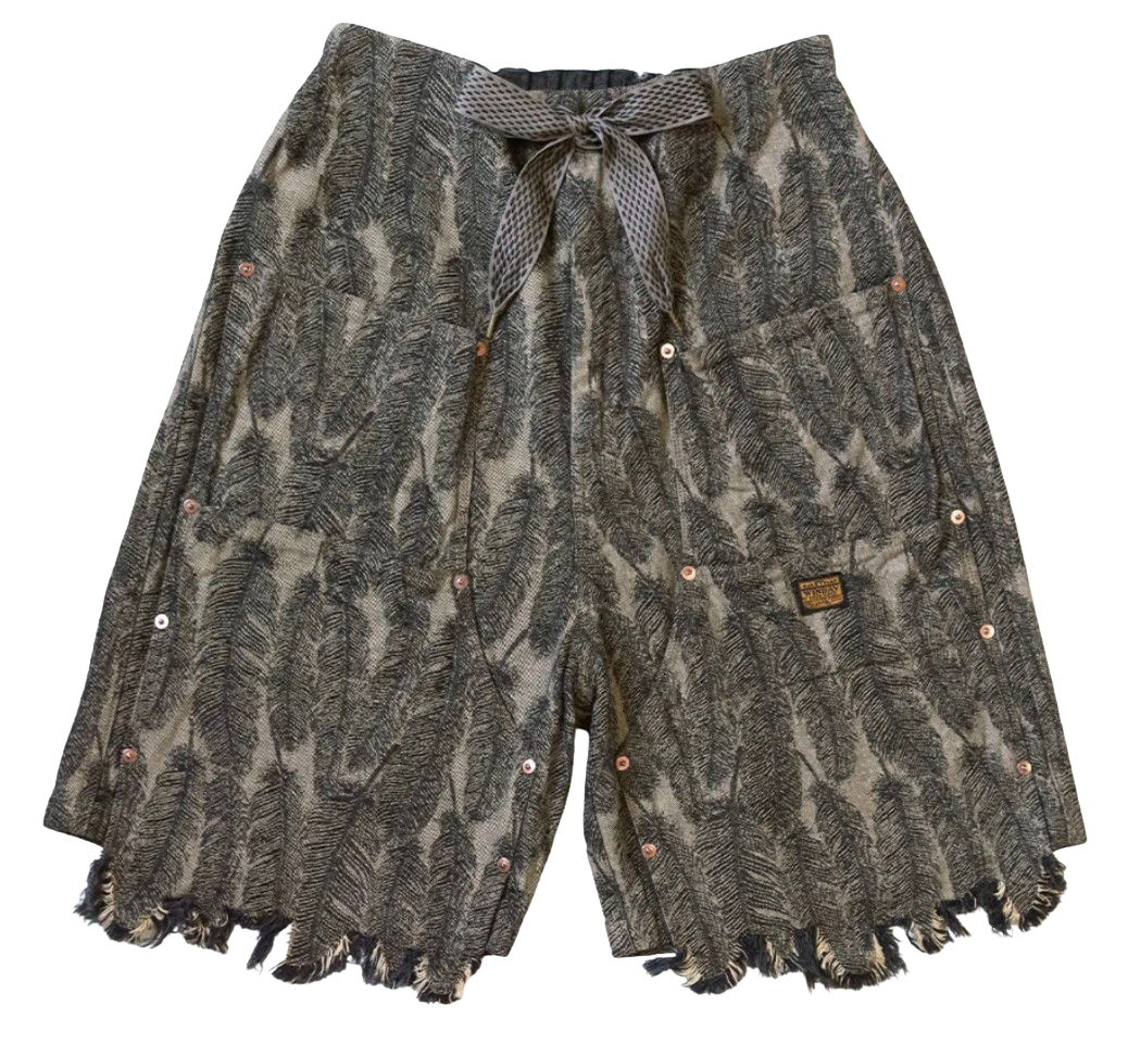 Kapital 12 Oz 'Magpie'  Double Knee Beige Denim Shorts