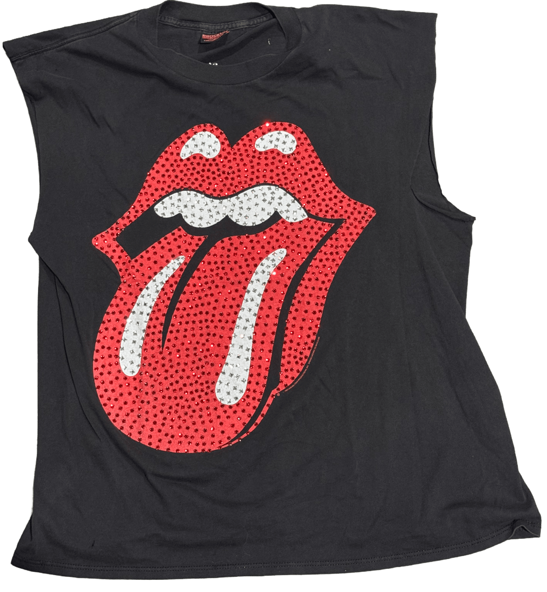 Rolling Stones 'World Tour Voodo Lounge'  Rhinestone Vintage Cut Off Black Tee