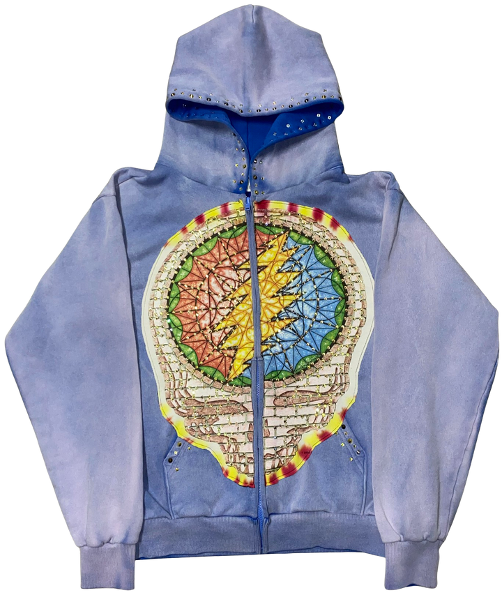 Bossi 'Skull Skeleton' Rhinestone Purple Zip Up Hoodie