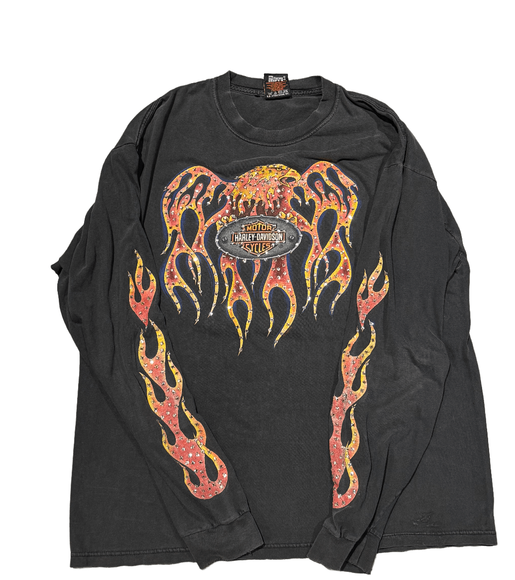 Harley Davidson Rhinestone Black Vintage Longsleeve Appleton WI