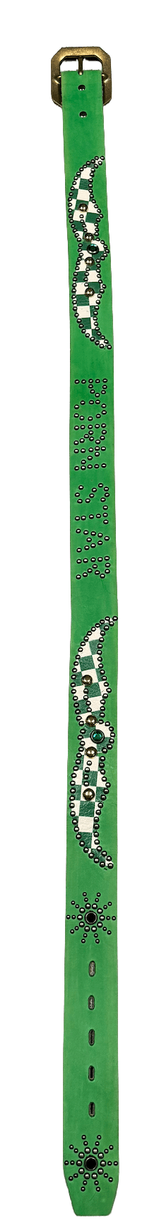 Studded 'Checkered Leather Porn Star Sun Gem' Green Belt