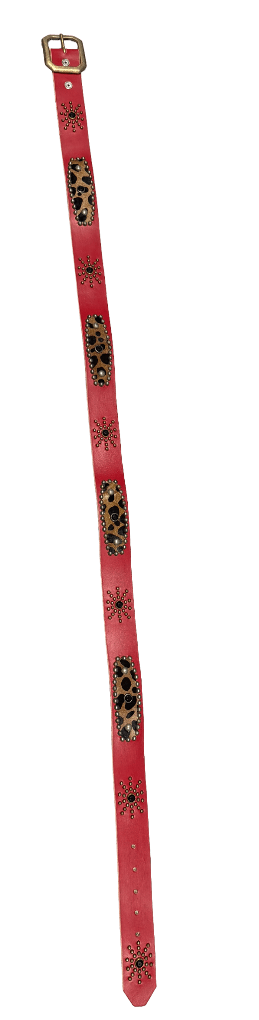 Studded 'Cheetah Felt/ Sun Gem' Red Belt