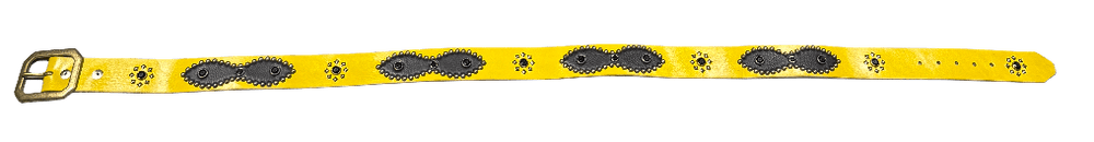 Studded 'Black Leather Sun Gem' Yellow Belt