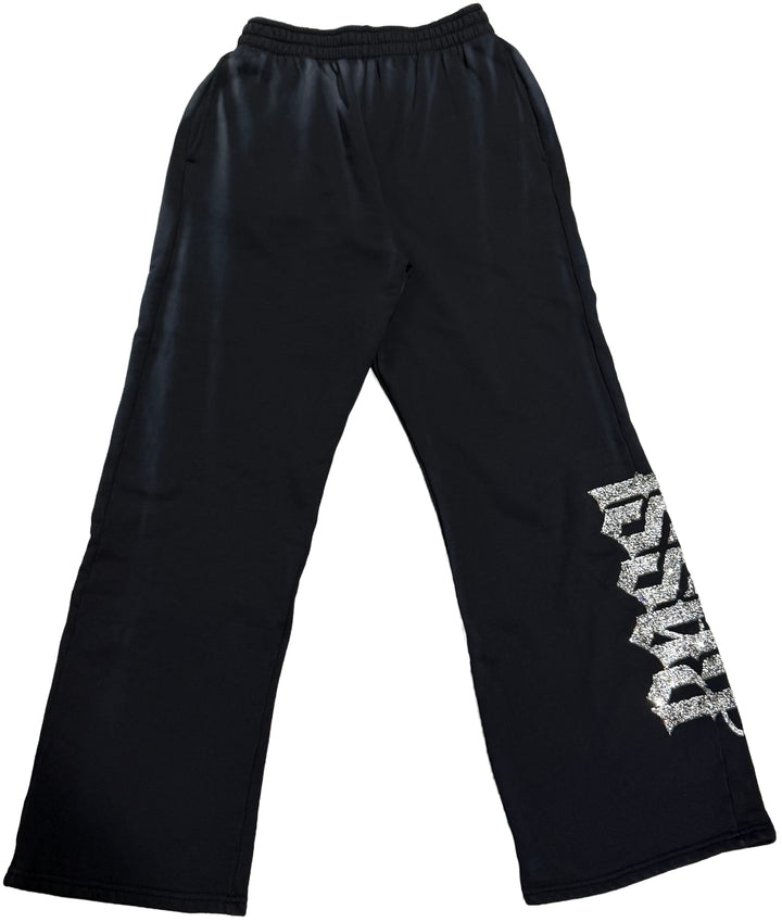Bossi 'White and Silver' Washed Black Rhinestone Sweatpants