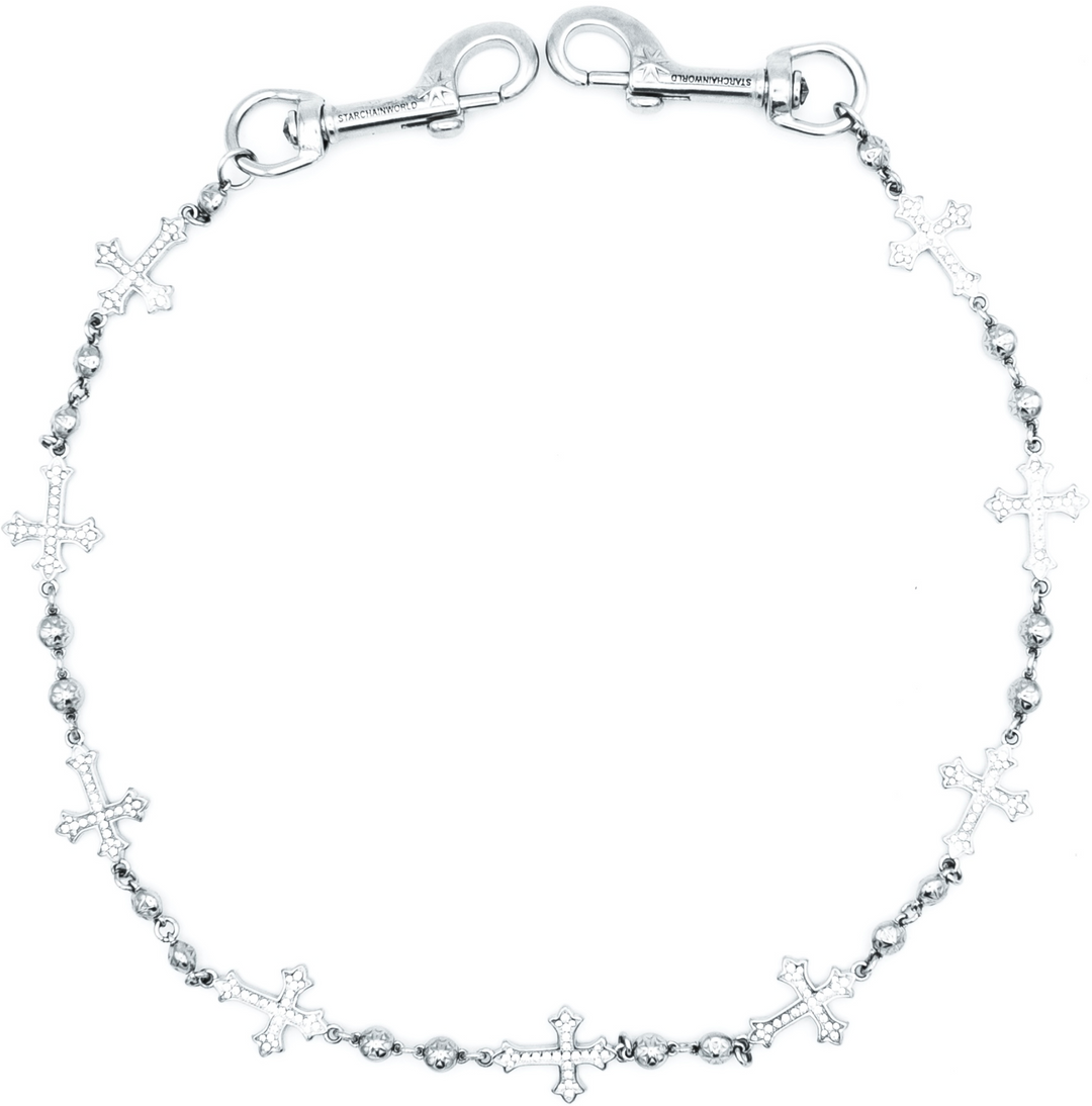 Starchain World 'White' Silver Cross Wallet Chain