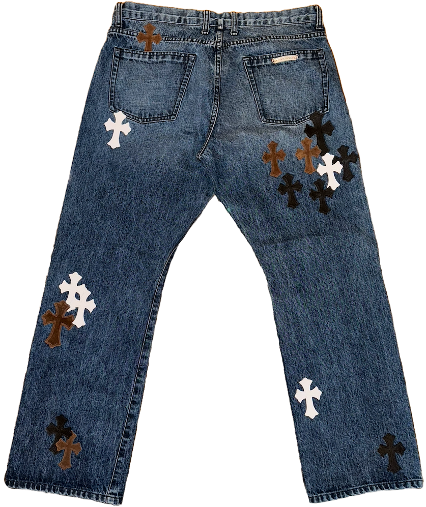 Chrome Hearts 'Black Brown White' Patch Blue Jeans