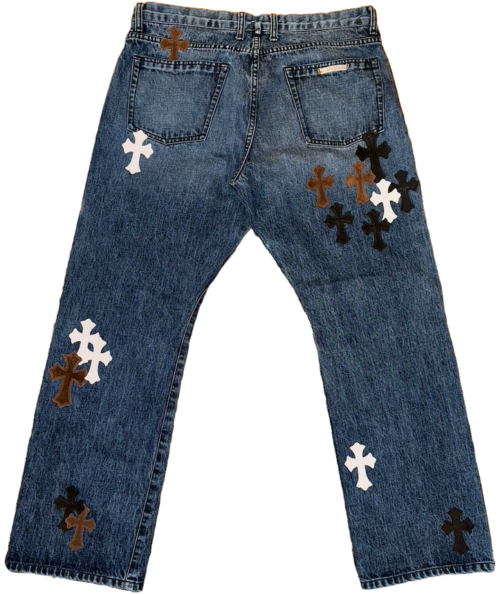 Chrome Hearts 'Black Brown White' Patch Blue Jeans