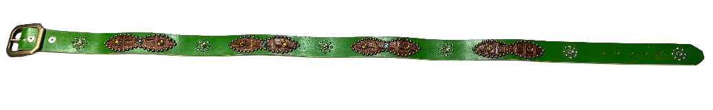 Studded 'Brown Alligator Green Gem Sun' Green Belt