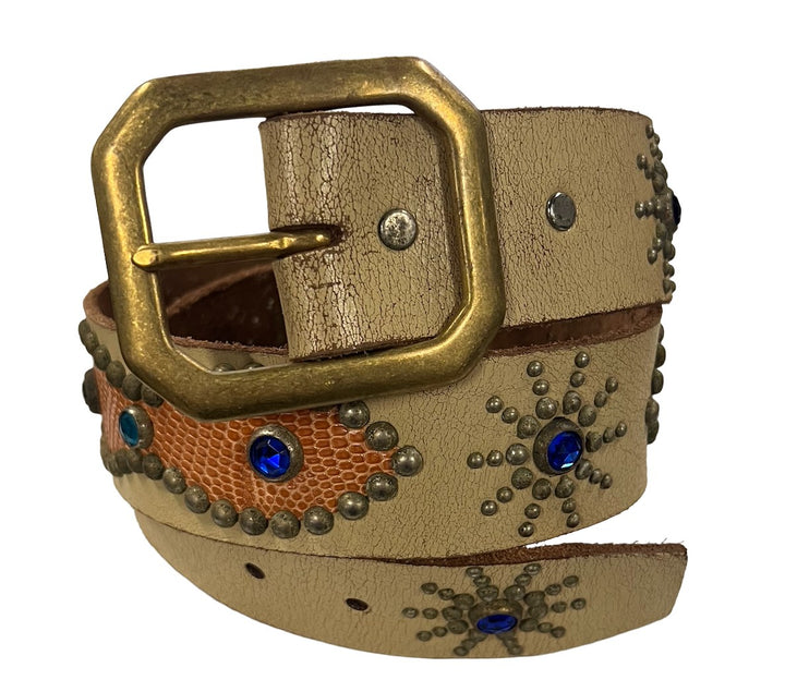 Studded 'Blue Sun' Tan Belt