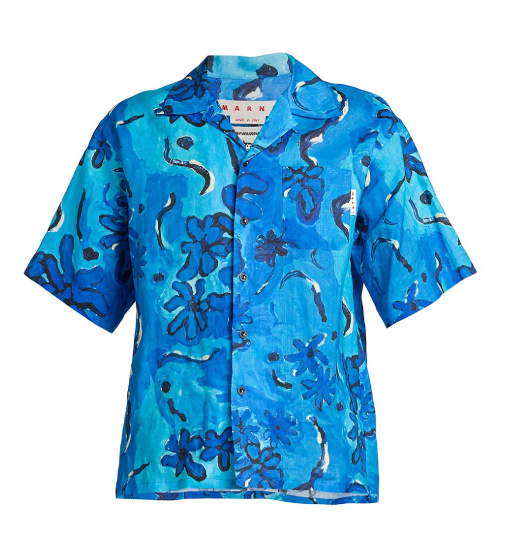 Marni Short Sleeve Bowling Shirt Electric Blue