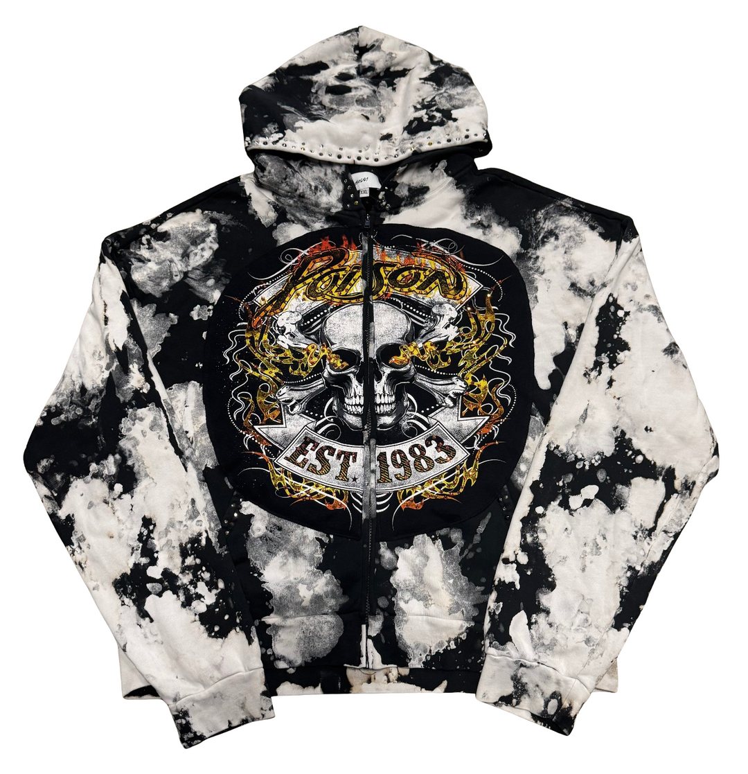 Bossi 'Poison' Tie-Dye Vintage Rhinestone Zip Up Hoodie