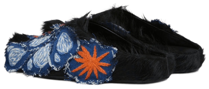 Marni 'Black Embroidered Patches' Sabot Slippers