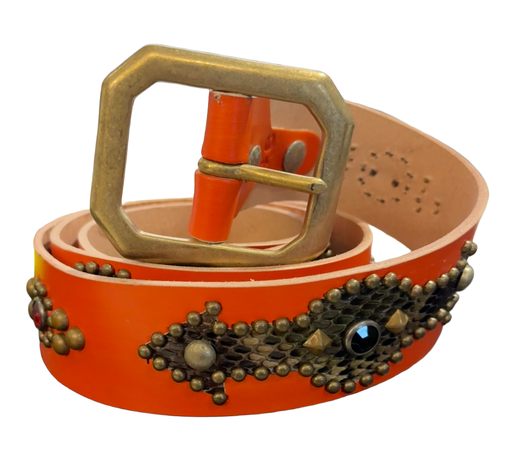 Studded 'Snakeskin Arrow Gem' Orange Belt