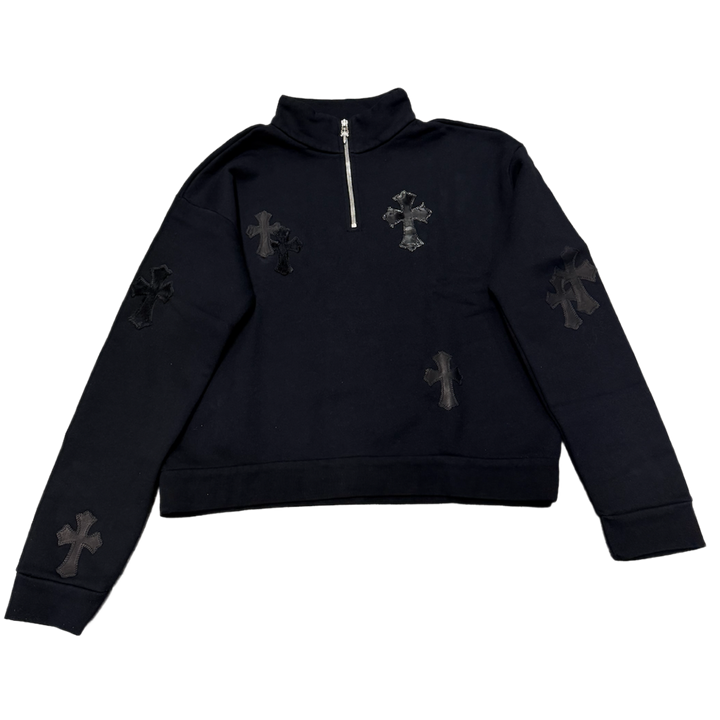 Chrome Hearts 'Cross Patch Pony Hair Patent Leather' Black Quarter Zip
