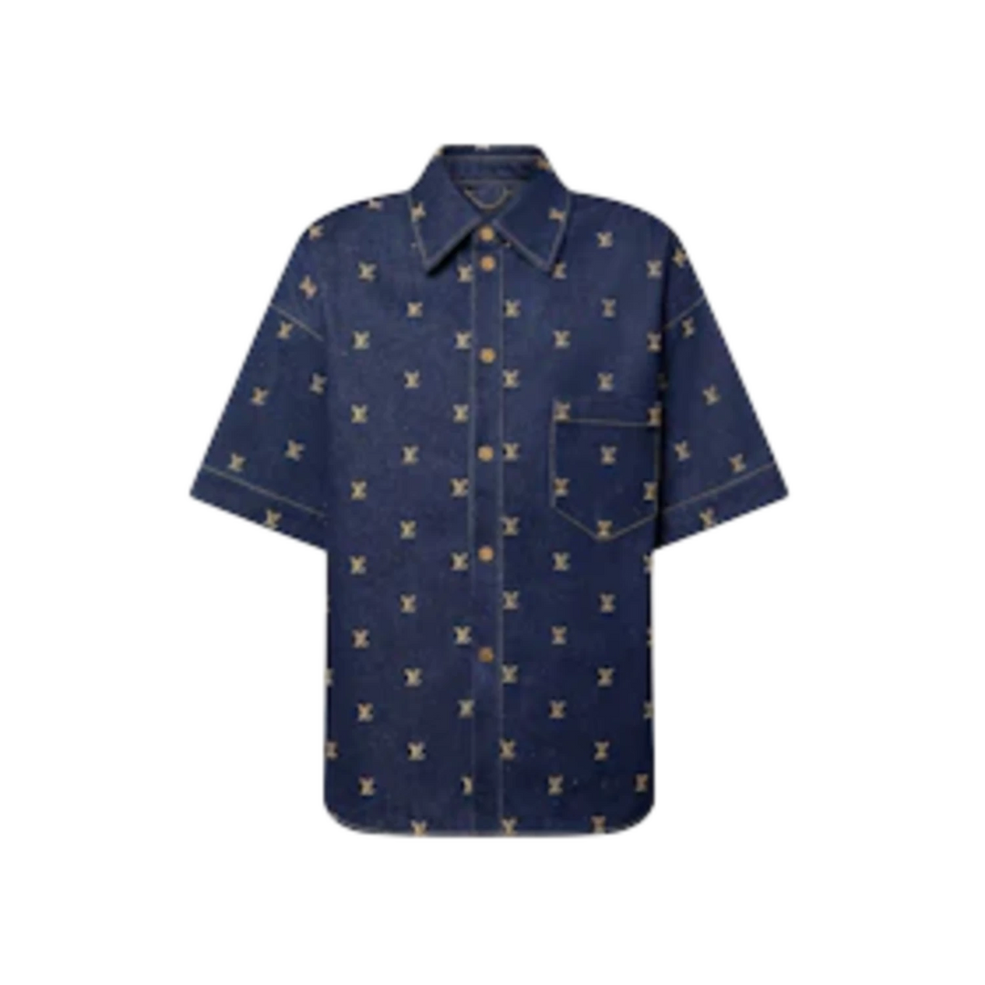Louis Vuitton Embroidered Signature Short-Sleeved Denim Shirt Indigo