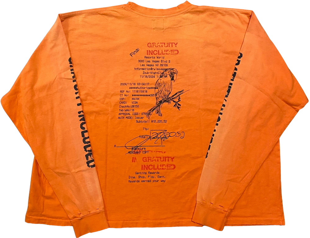 Happy Memories Don't Die HMDD 'Gratuity Included' Distressed Orange Longsleeve
