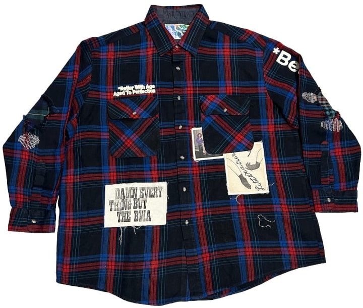 *Better With Age 'Distressed Patch' Red/Blue Flannel