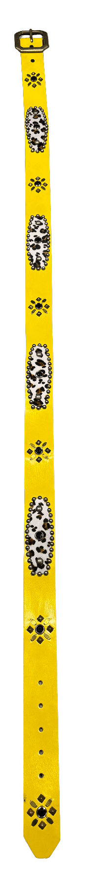 Studded 'White Leopard Fur/ Sun Gem' Yellow Belt