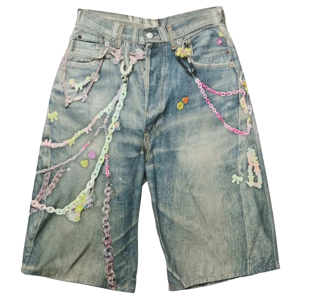 Acne Studios 'Keychain Print' Loose Fit Denim Shorts