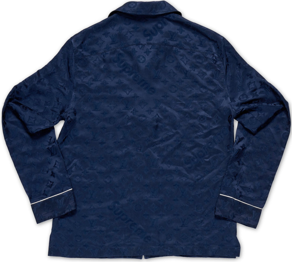 Louis Vuitton x Supreme 'Navy' Monogram Silk PJ Shirt