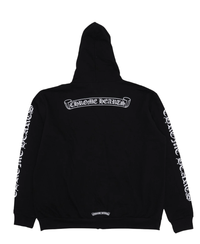 Chrome Hearts 'Scroll Logo' Black Zip Up Hoodie
