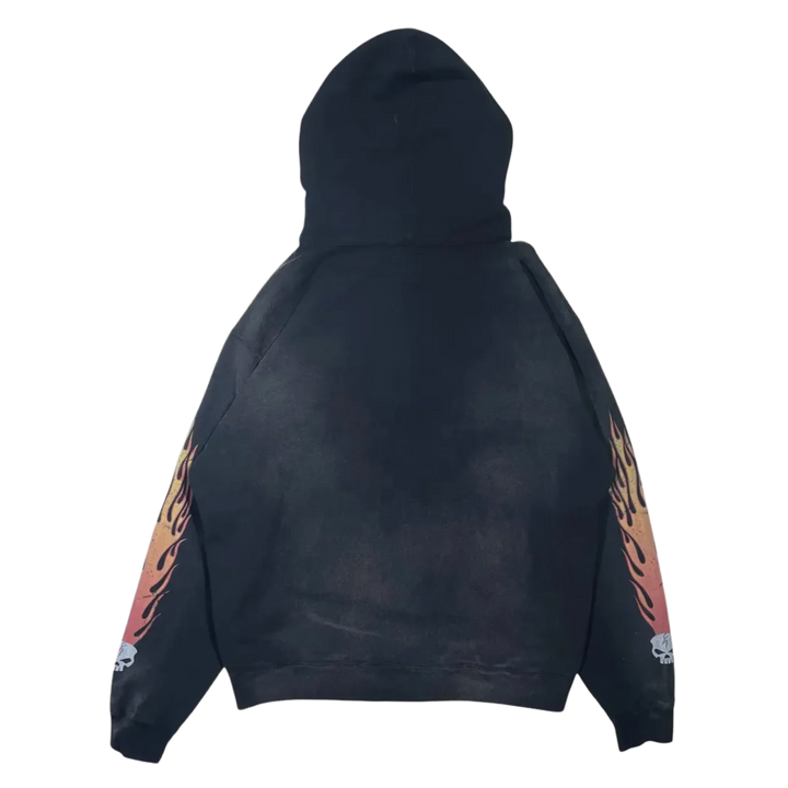 Kamiya 'Skull Flame' Washed Black Zip Up