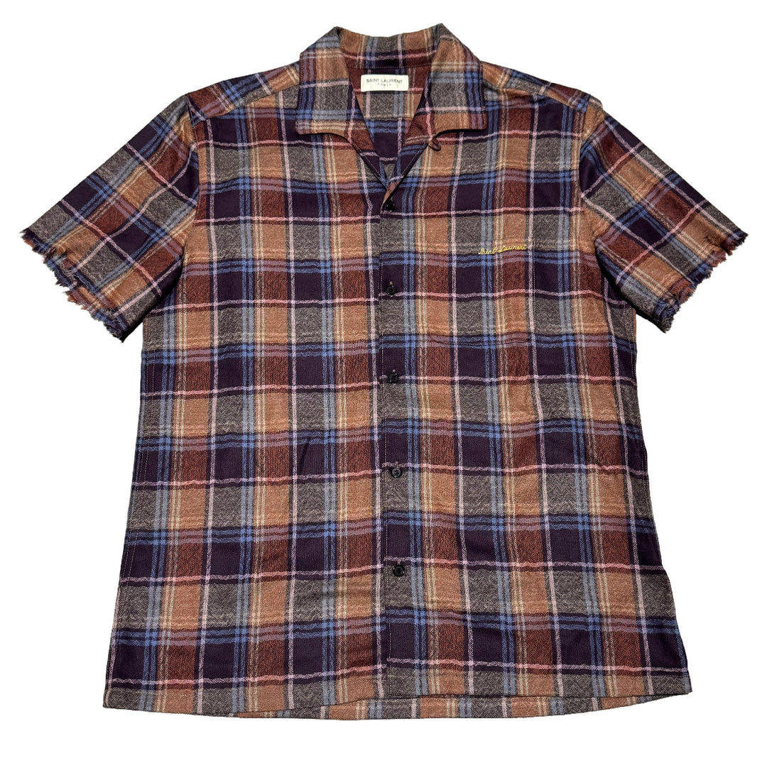 Saint Laurent 'Plaid' Raw Hem Short Sleeve Flannel Shirt