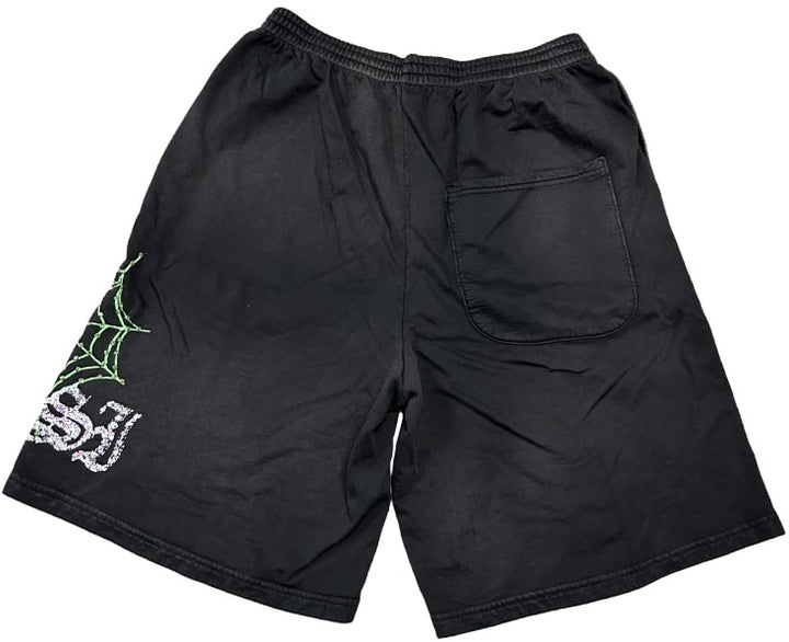 Bossi 'Green Spiderweb' Rhinestone Sweatshorts