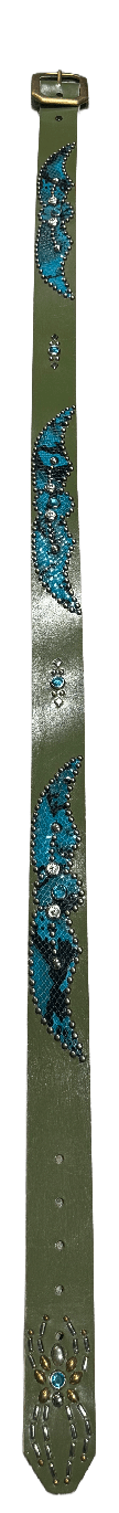 Studded 'Turqoise Snakeskin' Spider Gem Olive Belt