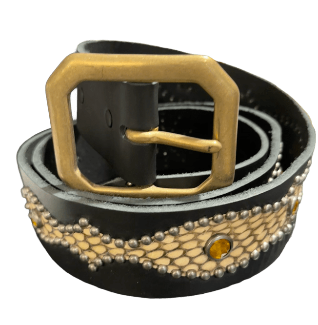Studded 'Tan Scale Sun Gem' Black Belt