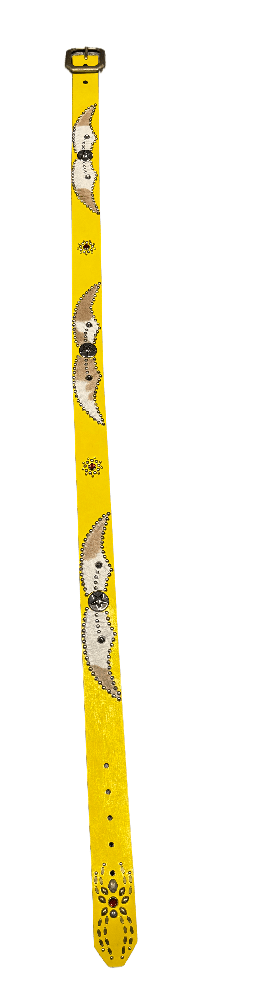 Studded 'Pony Hair Fur Star SIlver Spider Gem' Yellow Belt