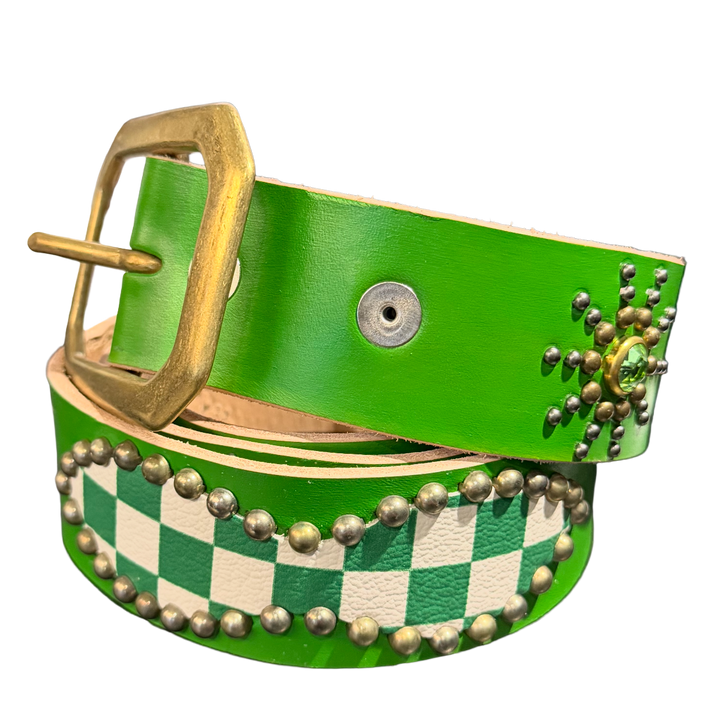 Studded 'Green Checkered/Sun Gem' Green Belt