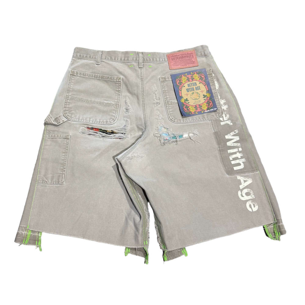 *Better With Age 'Pink Repair' Light Brown Double Wide Carpenter Shorts
