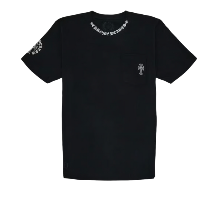 Chrome Hearts 'Black' Script Collar With Cross Pocket Tee