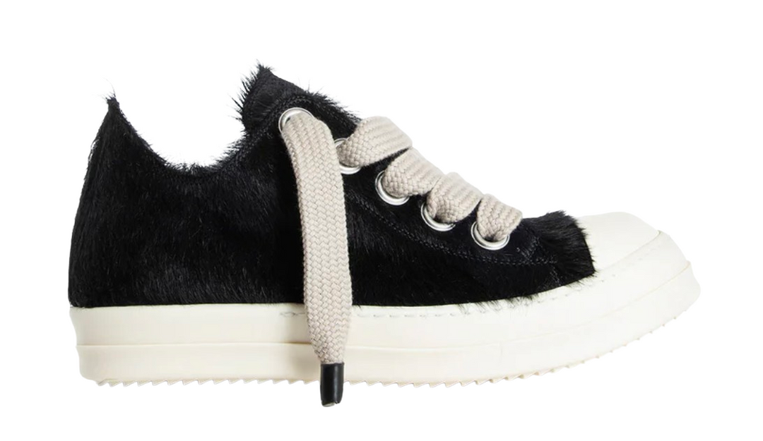 Rick Owens 'Black' Pony Hair Jumbo Lace Low Sneakers