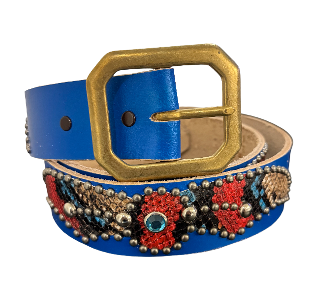 Studded 'Multi Color Snakeskin Spider Gem' Blue Belt