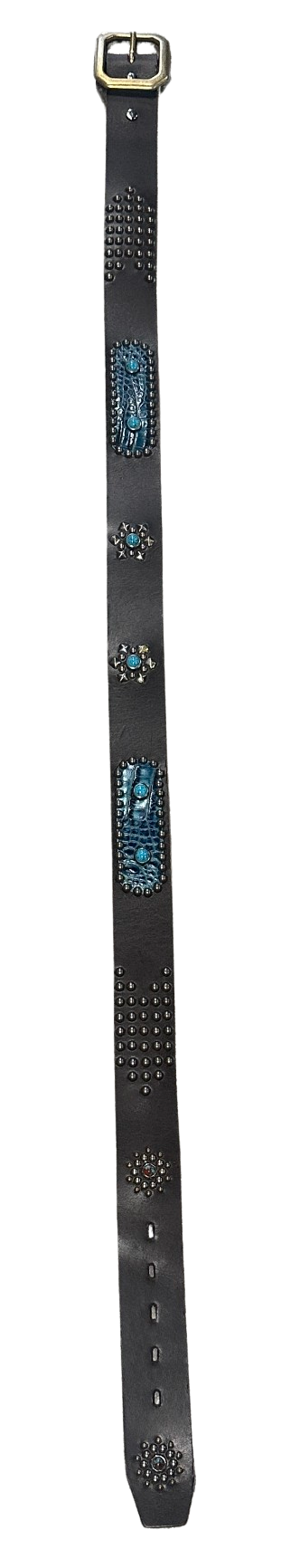 Studded 'Blue Snakeskin' Dark Brown Belt