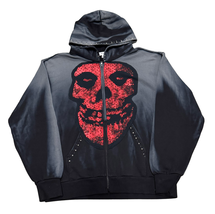 Bossi 'Red Skull' Vintage Rhinestone Zip Up Hoodie