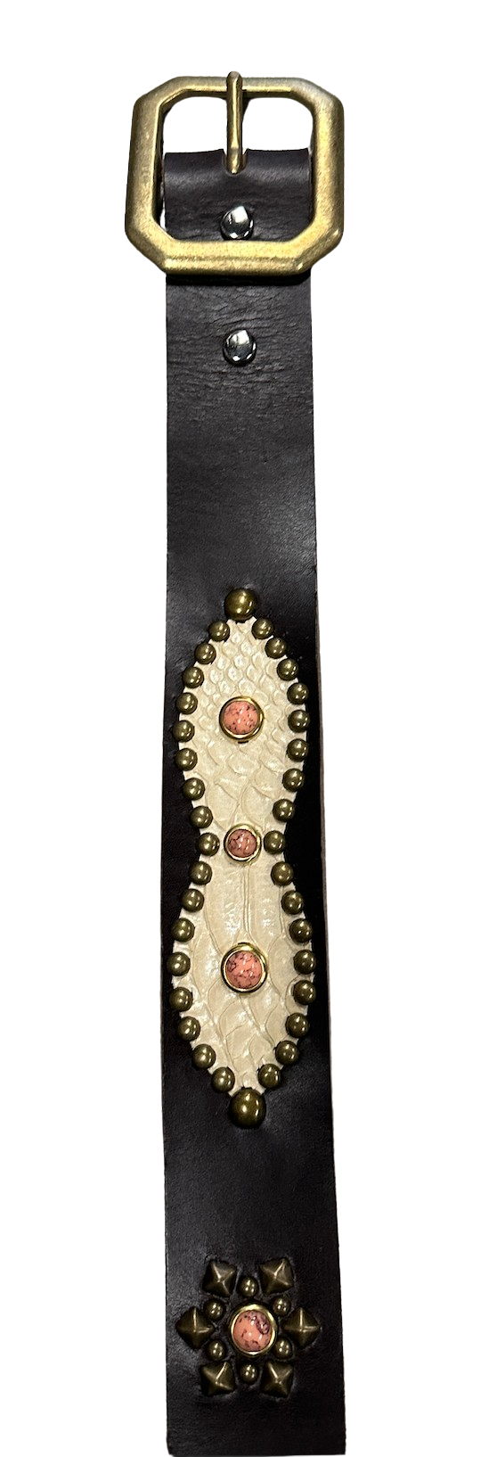 Studded 'Cream/Pink Snakeskin' Dark Brown Belt