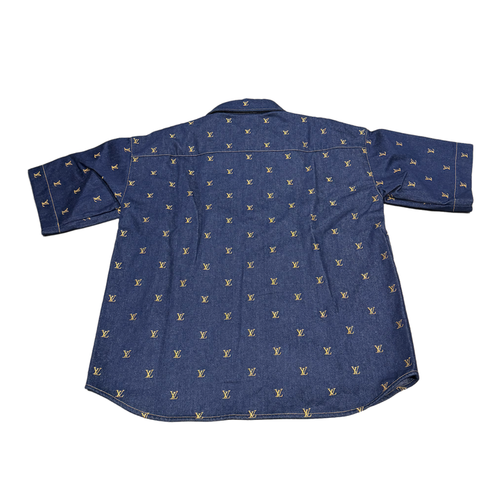 Louis Vuitton Embroidered Signature Short-Sleeved Denim Shirt Indigo