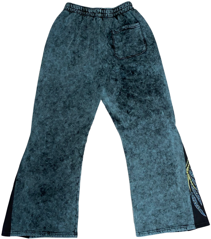 Bossi 'Plant Stem' Rhinestone Blue Flare Sweatpants