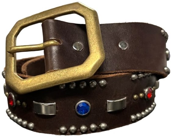 Studded 'Blue/Red Gem' Brown Belt