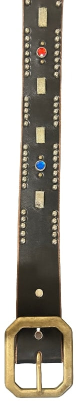Studded 'Blue/Red Gem' Fuck Off Leather Belt