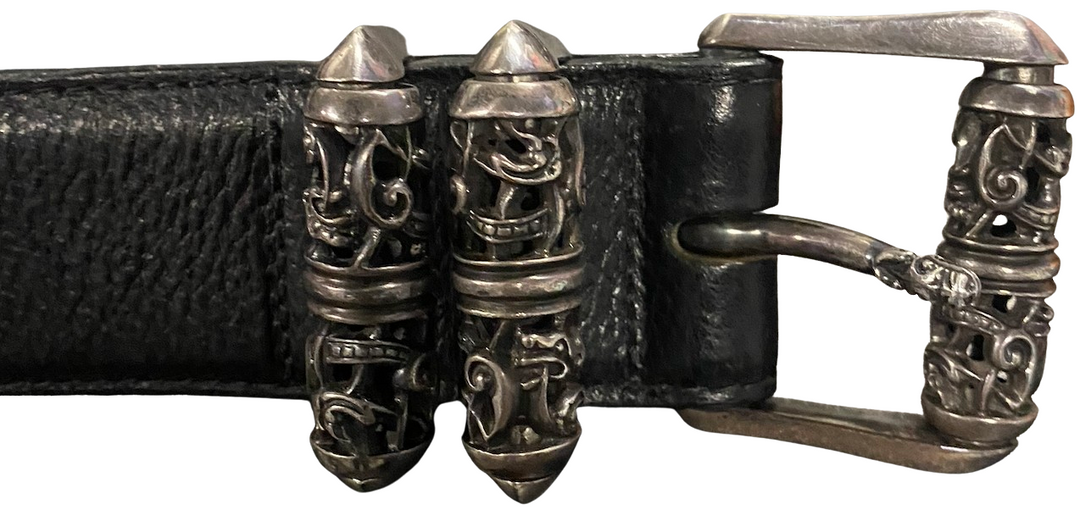 Chrome Hearts 'Double Roller' Celtic Black Leather Belt